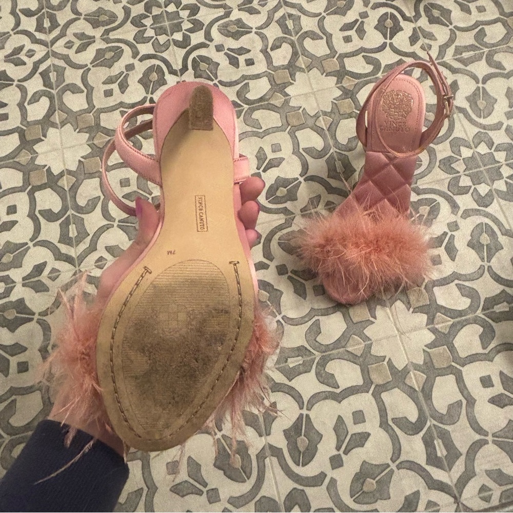 Vince Camuto | Blush “Penely” Feather Ankle-Strap Heels | Size 7 - Picture 11 of 16